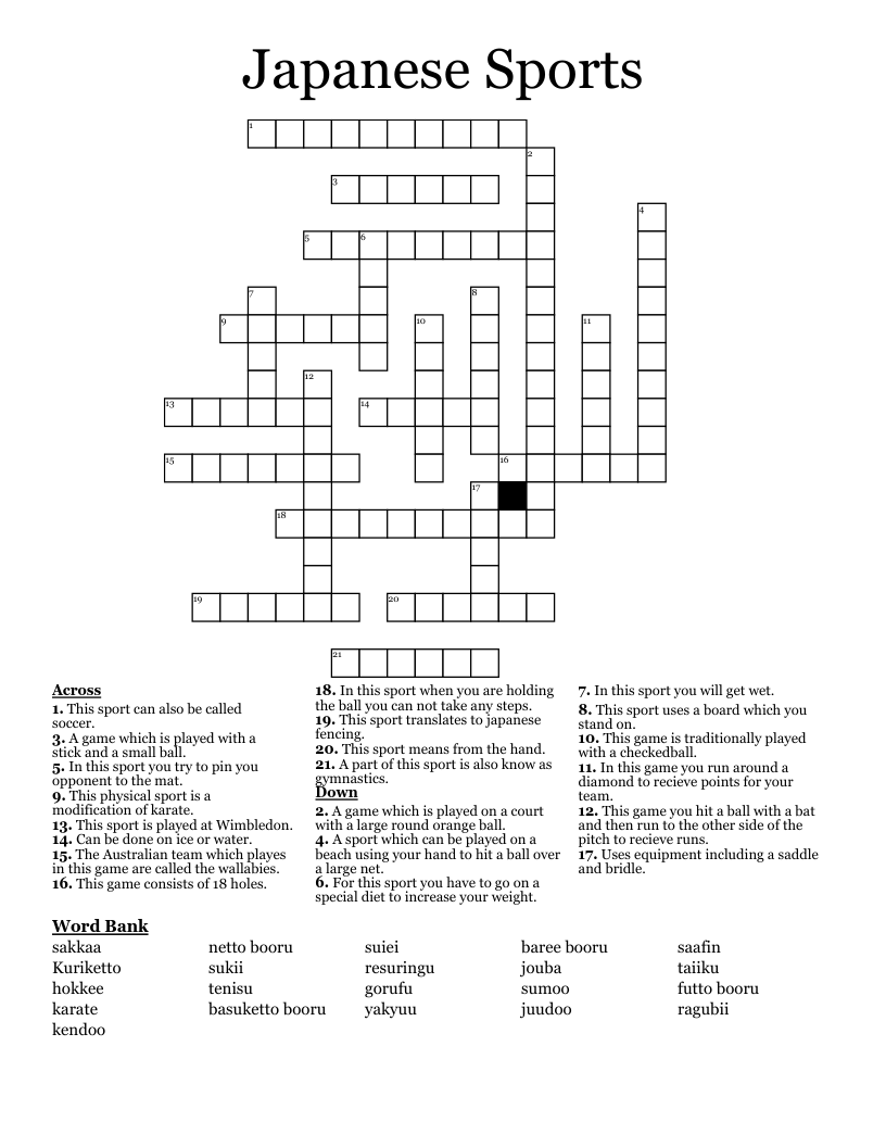 Japanese Sports Crossword