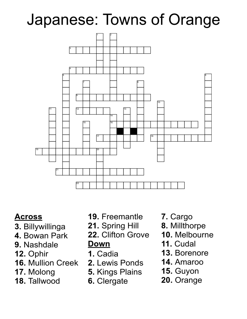 Japanese: Towns of Orange Crossword