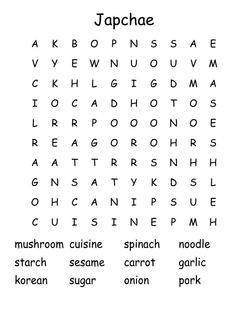 Japchae Word Search