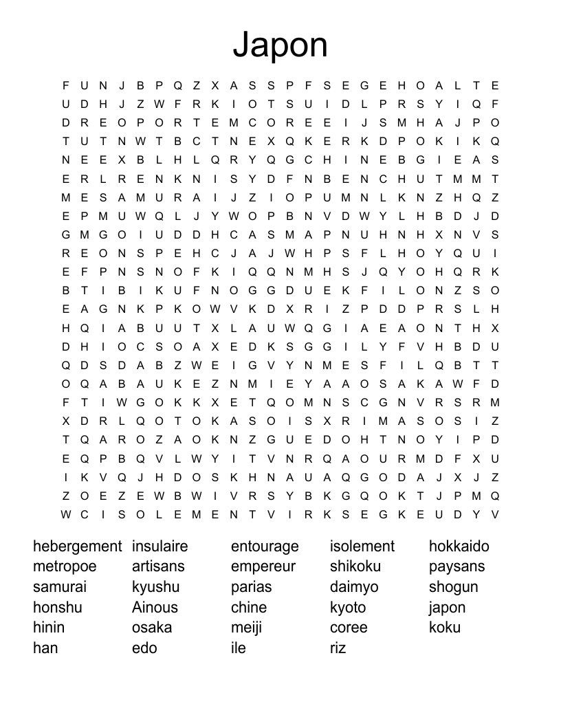 Japon Word Search