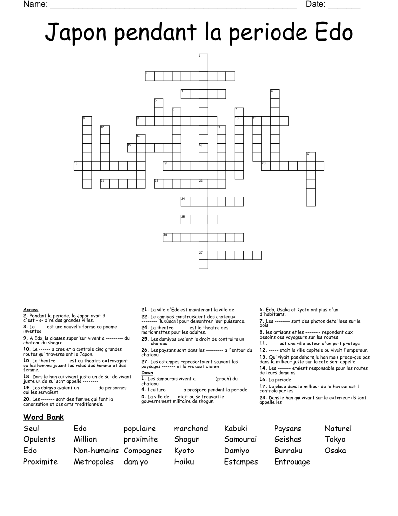 Japon pendant la periode Edo  Crossword