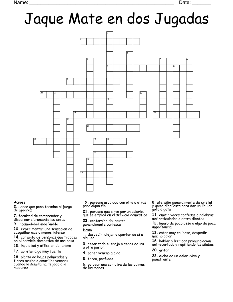 Jaque Mate en dos Jugadas Crossword