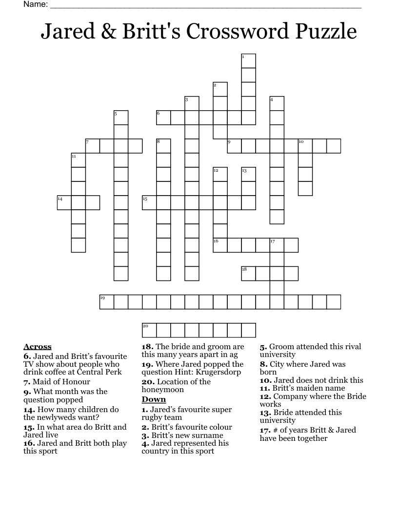 Jared & Britt's Crossword Puzzle