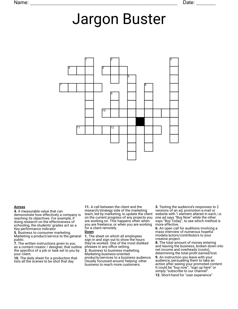 Jargon Buster Crossword