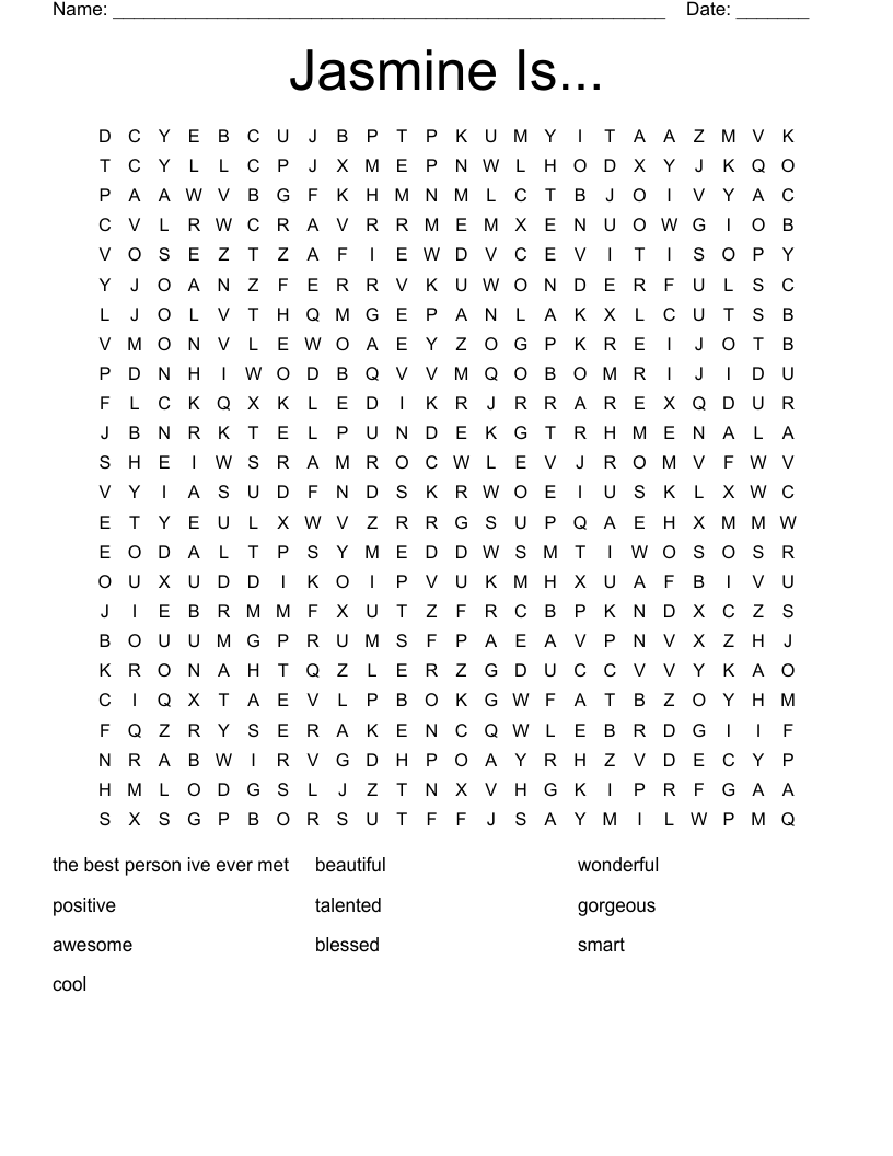 Jasmine Is... Word Search
