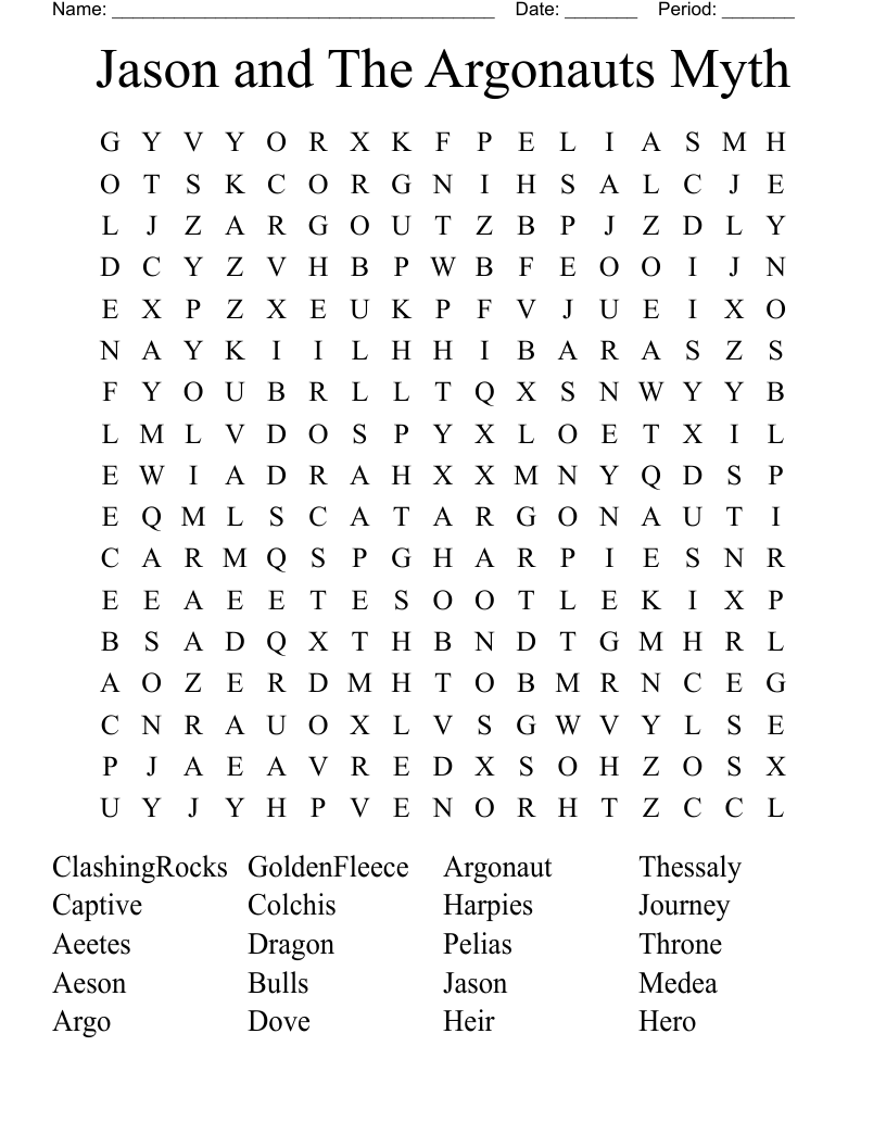 Jason and The Argonauts Myth Word Search