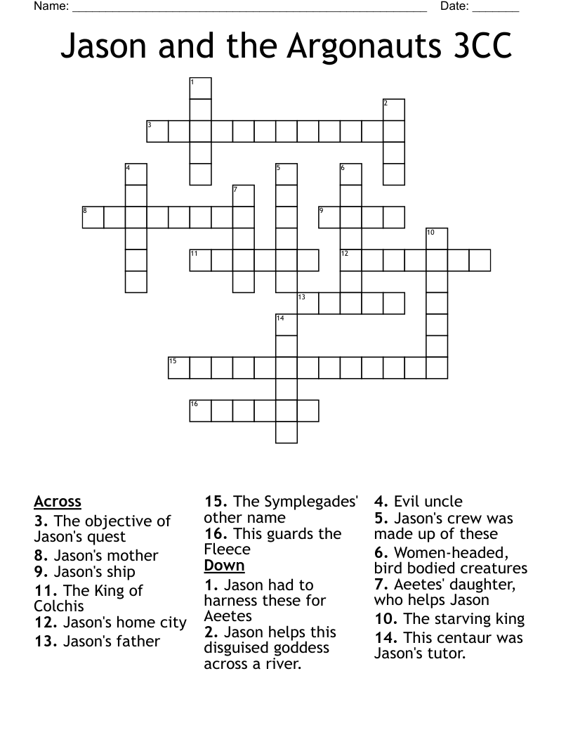 Jason and the Argonauts 3CC Crossword