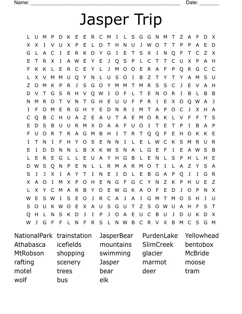 Jasper Trip Word Search