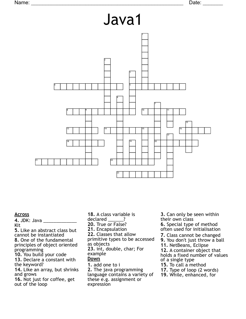 Java1 Crossword