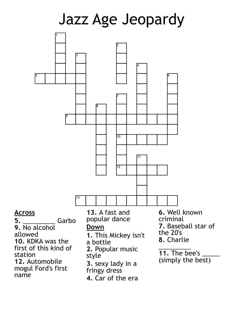 Jazz Age Jeopardy Crossword