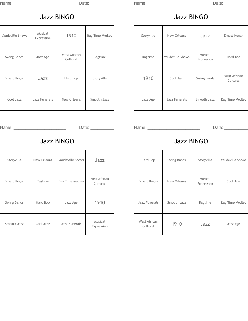 Jazz BINGO