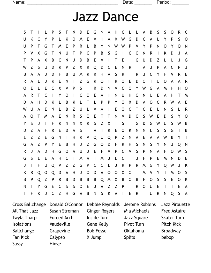 Jazz Dance Word Search