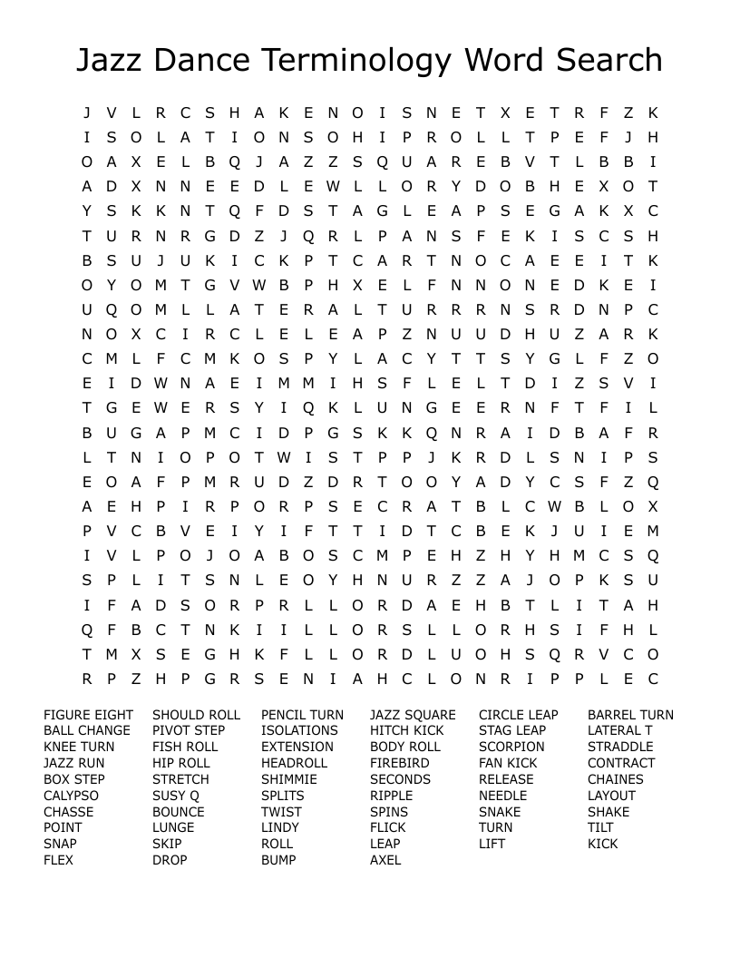 Jazz Dance Terminology Word Search