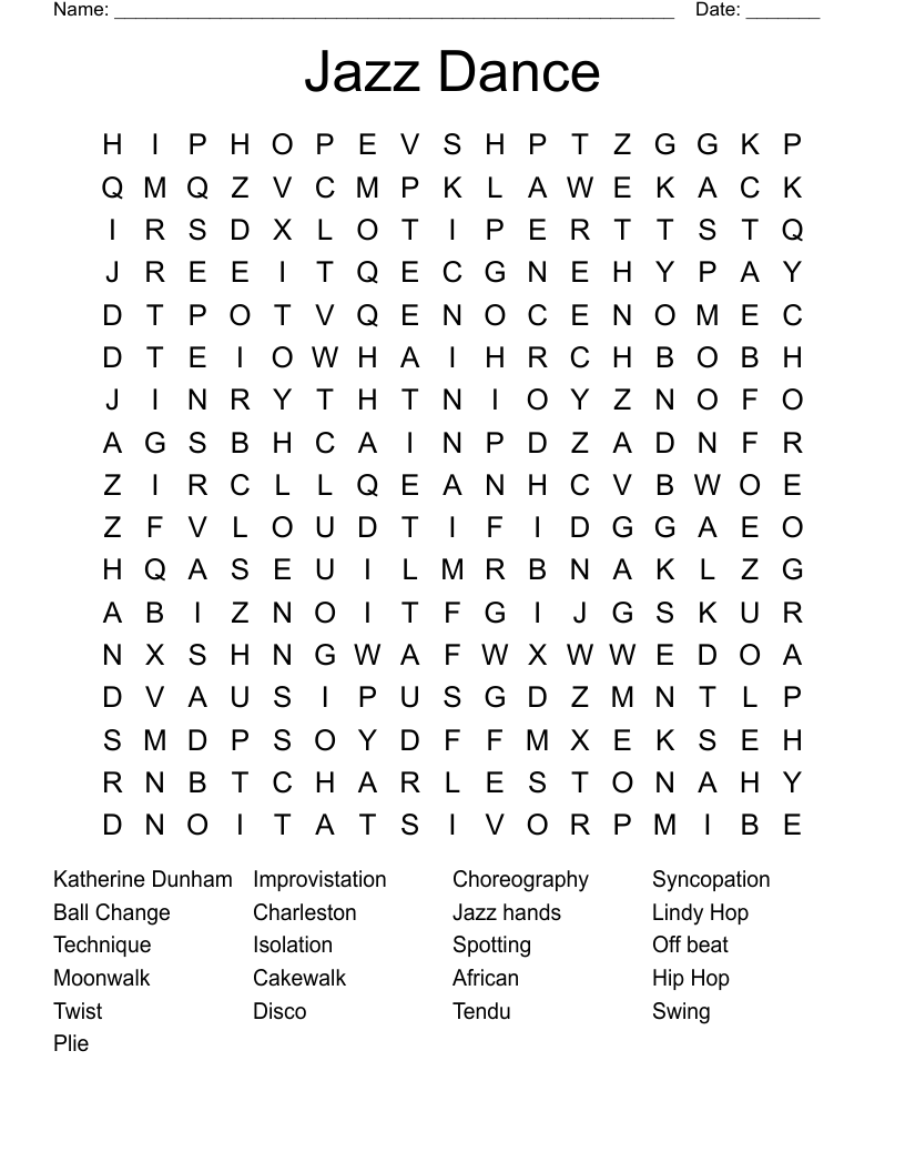 Jazz Dance  Word Search