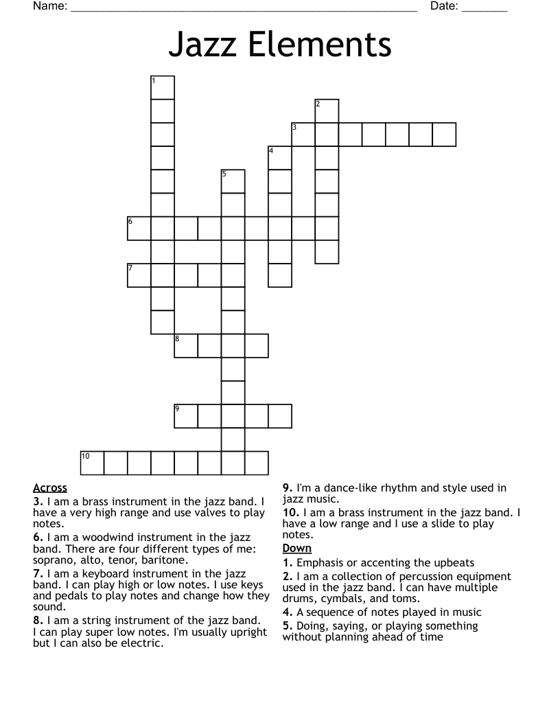 Jazz Elements Crossword