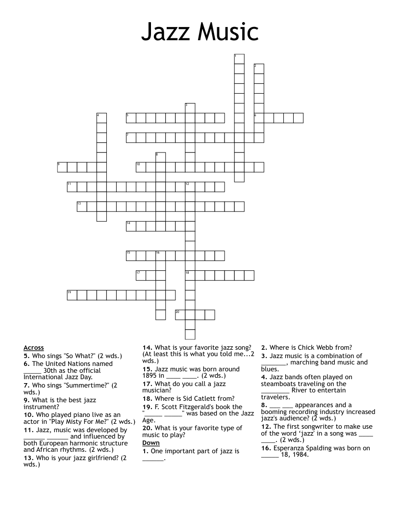 Jazz Music Crossword