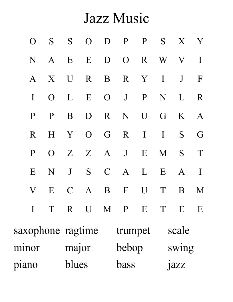 Jazz Music  Word Search