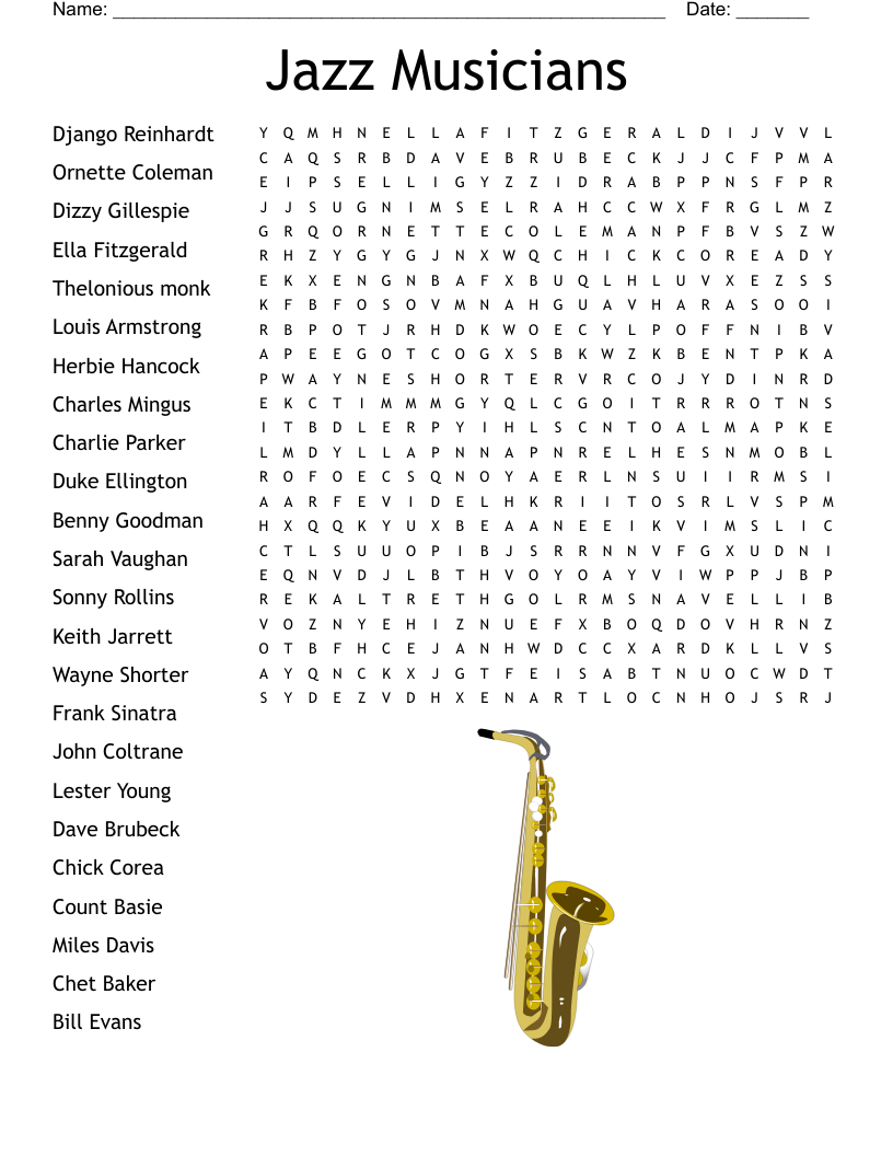 Jazz Musicians Word Search