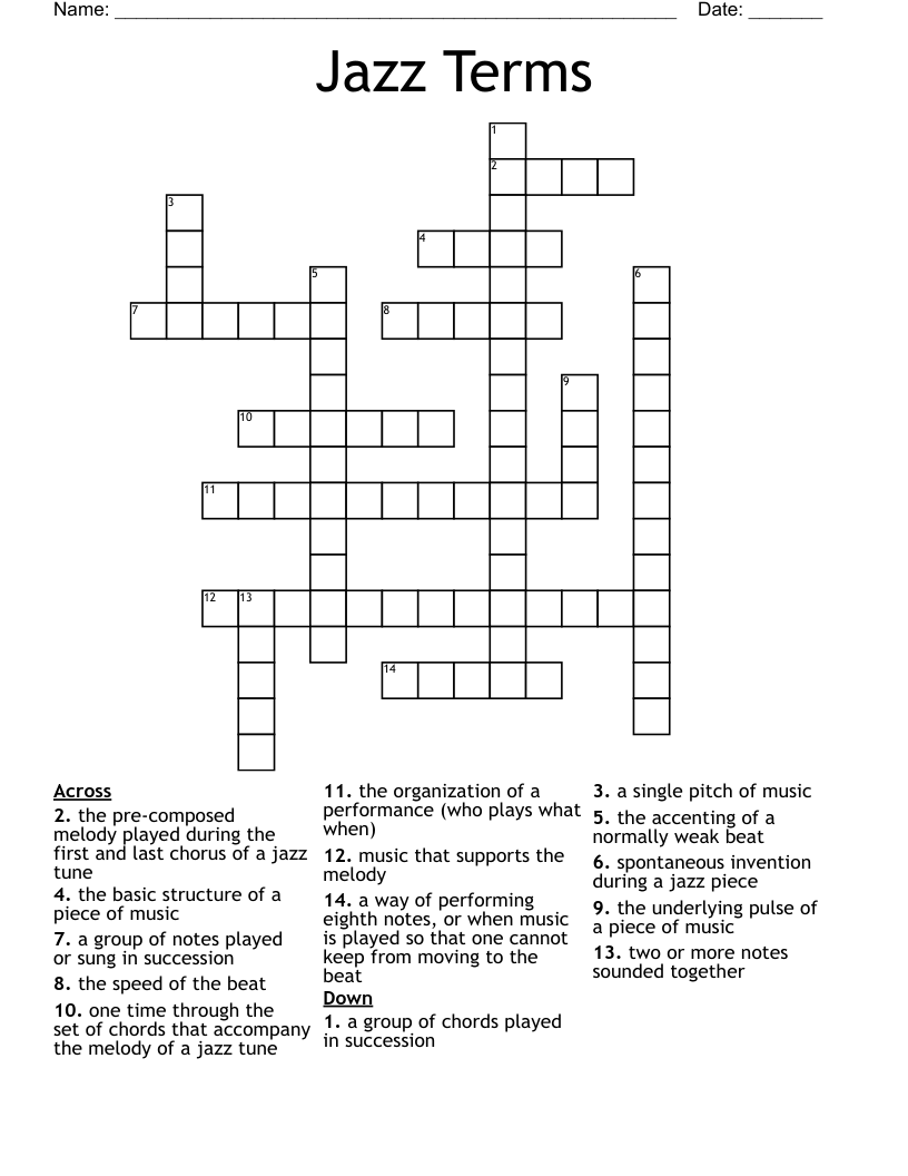 Jazz Terms Crossword