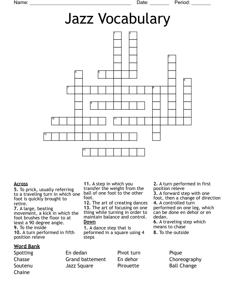 Jazz Vocabulary Crossword