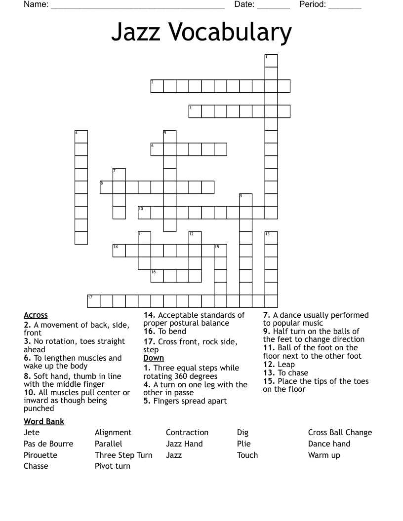 Jazz Vocabulary Crossword