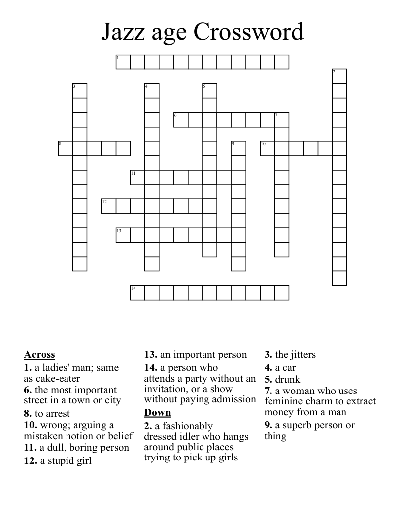 Jazz age Crossword