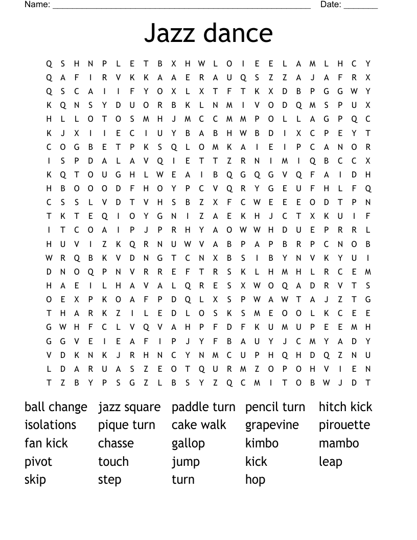 Jazz dance Word Search