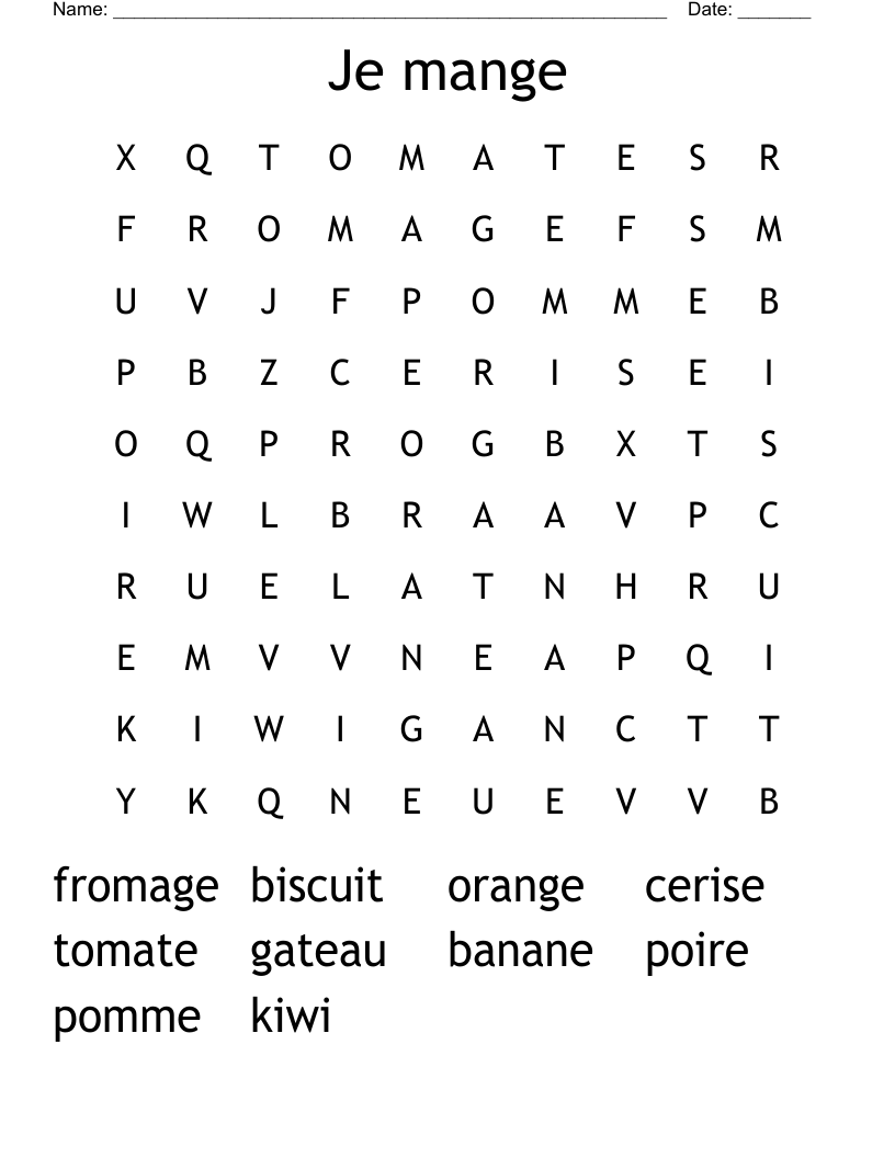 Je mange Word Search