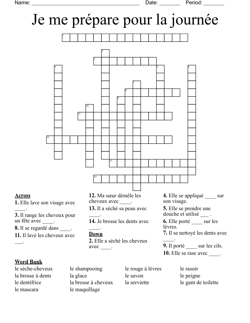 Je me prépare pour la journée Crossword