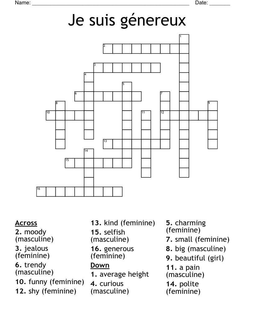 Je suis génereux Crossword