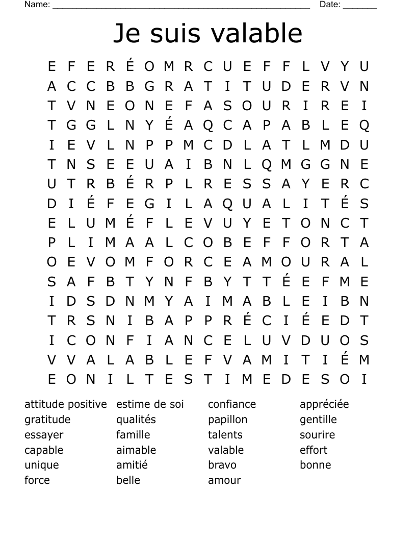 Je suis valable Word Search