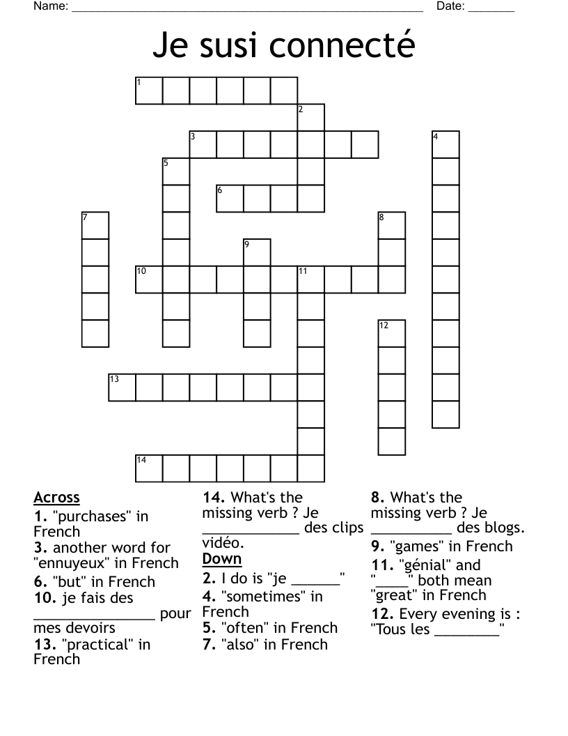 Je susi connecté Crossword