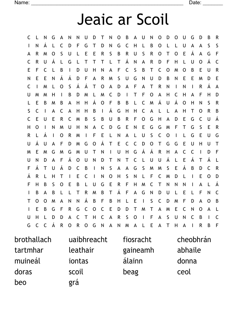 Jeaic ar Scoil  Word Search