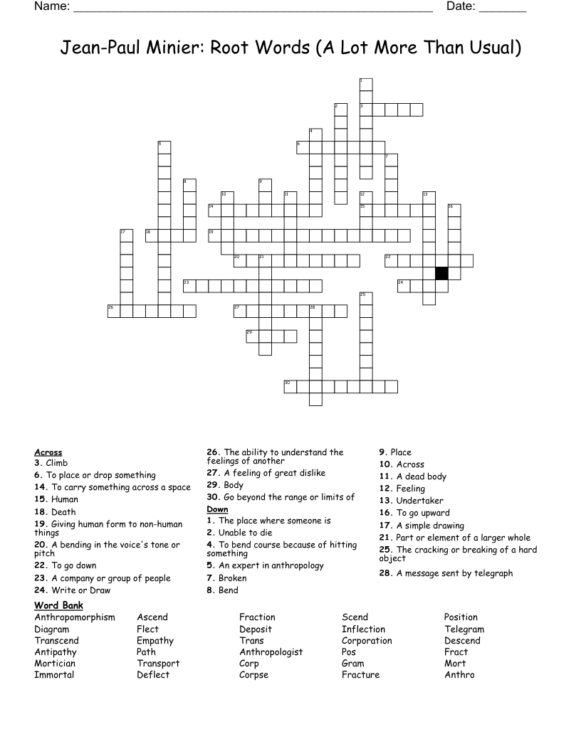 Jean-Paul Minier: Root Words (A Lot More Than Usual) Crossword