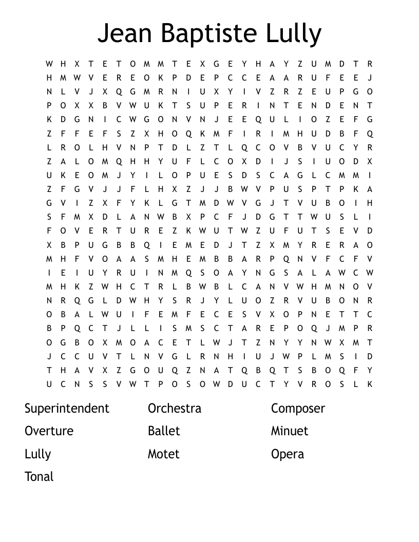 Jean Baptiste Lully Word Search