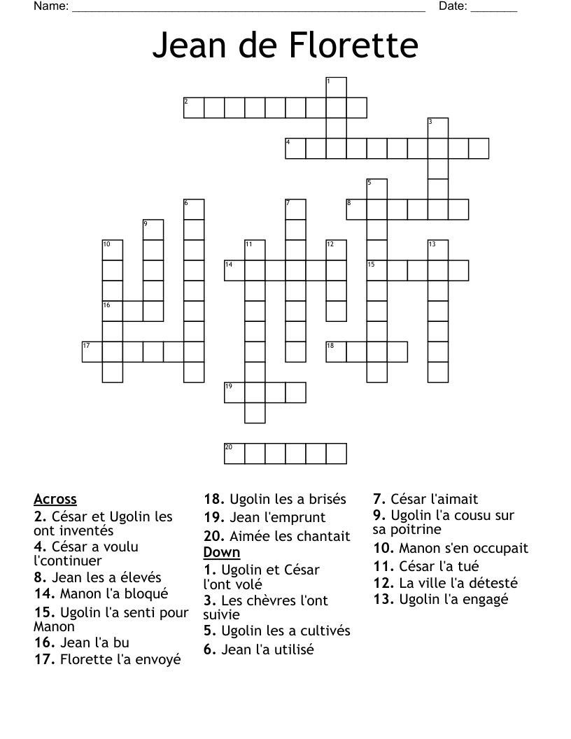Jean de Florette Crossword