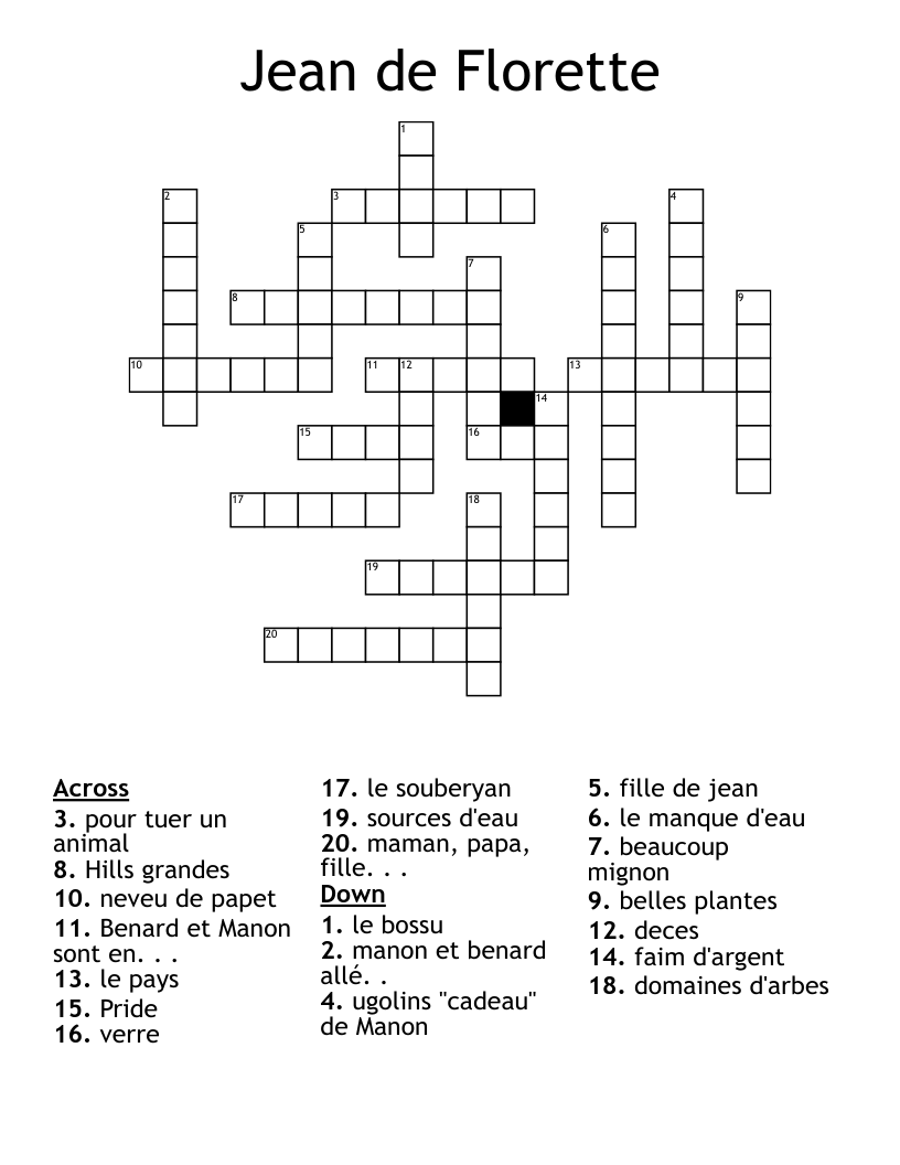 Jean de Florette Crossword