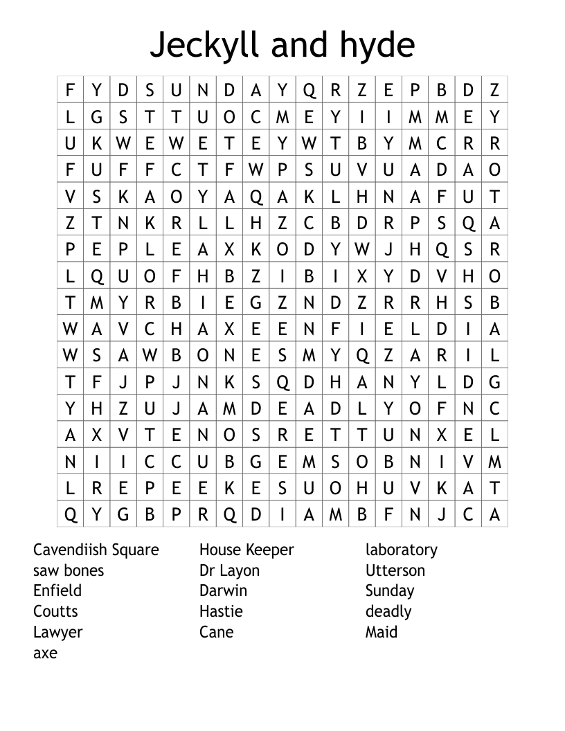 Jeckyll and hyde Word Search