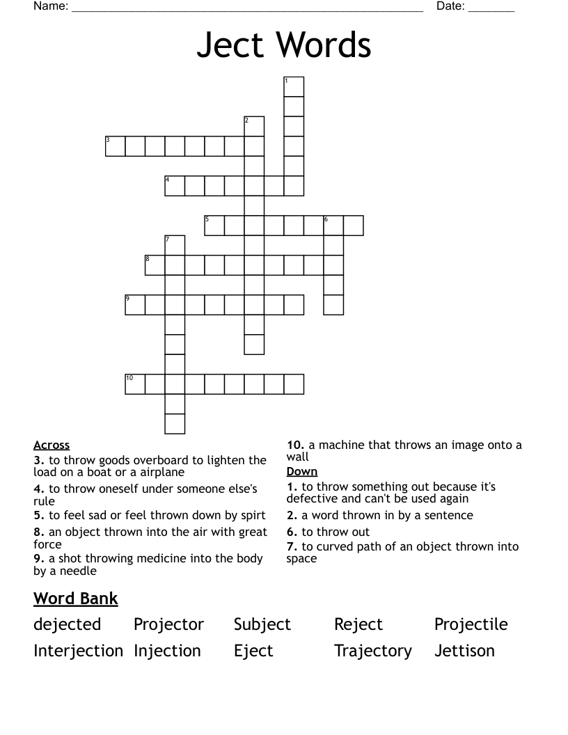 Ject Words Crossword