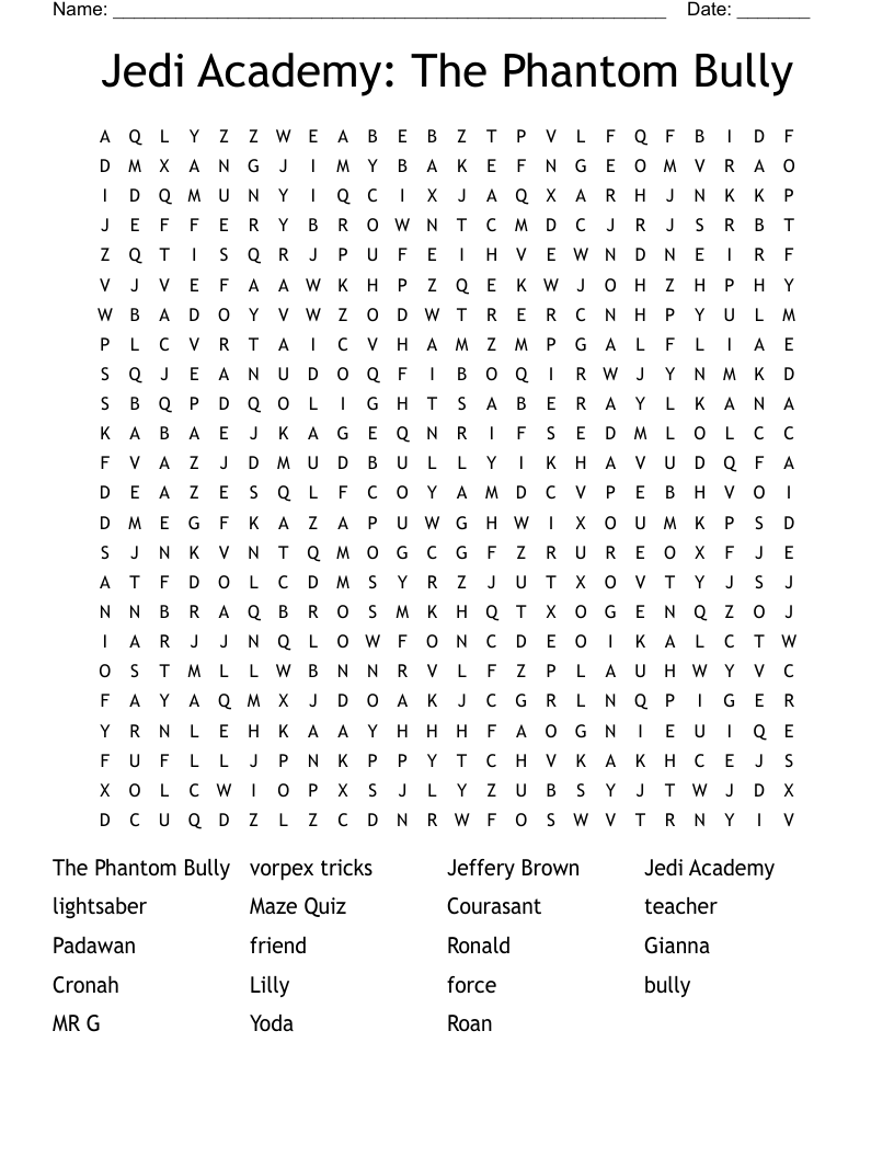 Jedi Academy: The Phantom Bully  Word Search