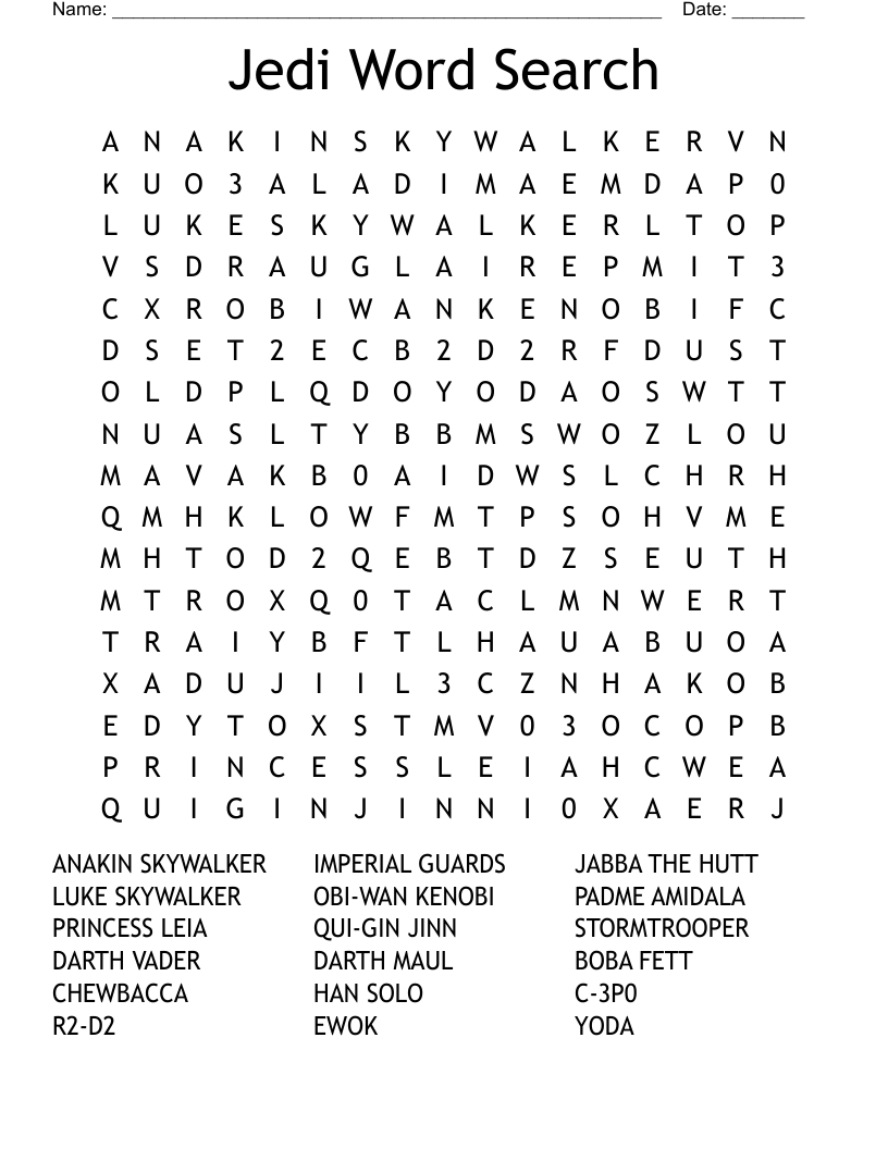 Jedi Word Search