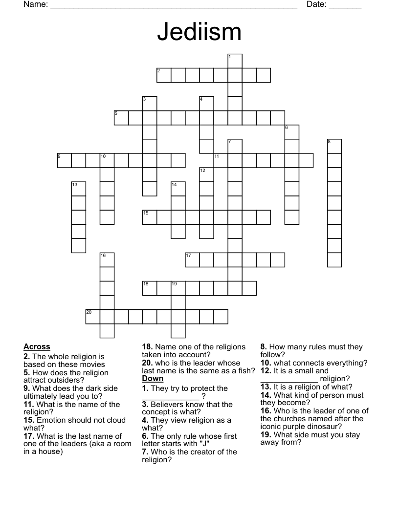 Jediism Crossword