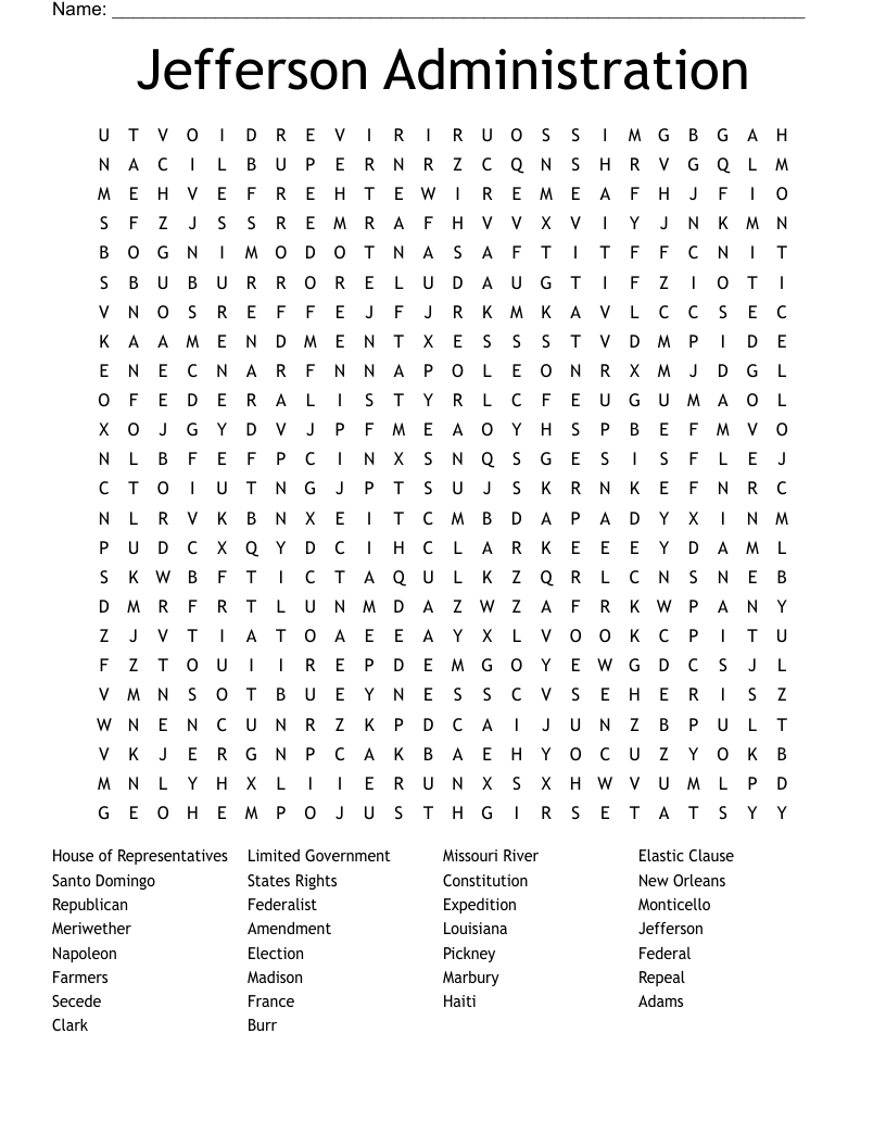 Jefferson Administration Word Search