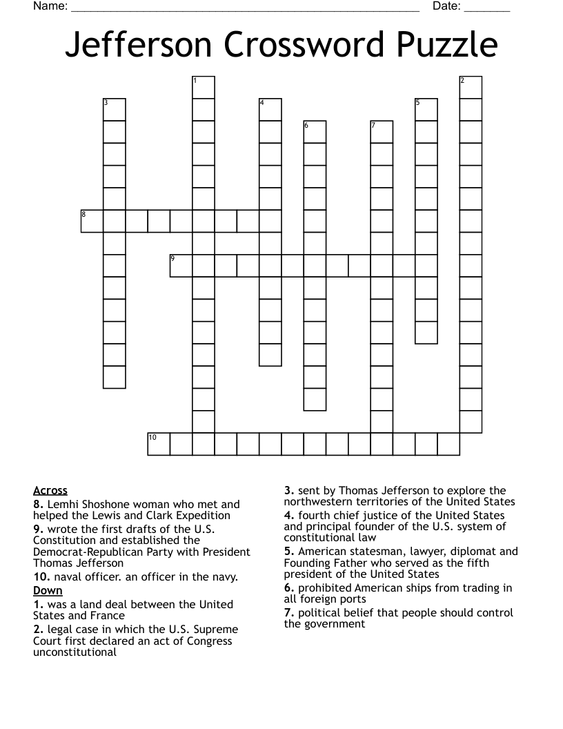 Jefferson Crossword Puzzle