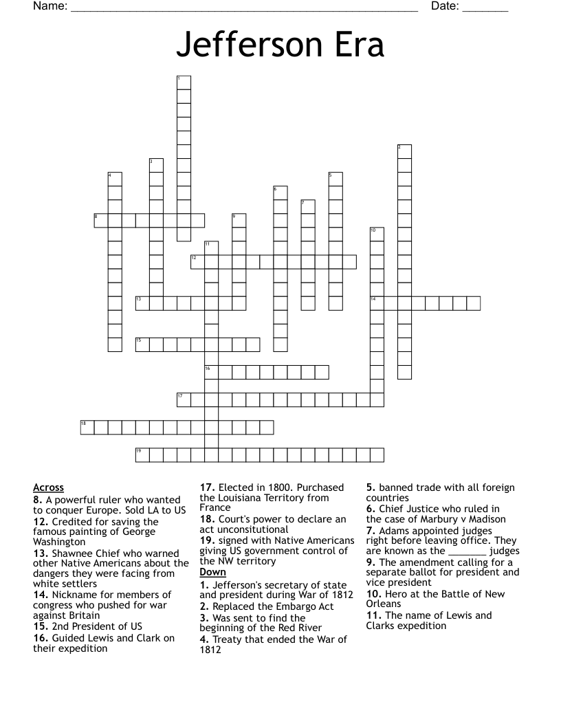Jefferson Era Crossword