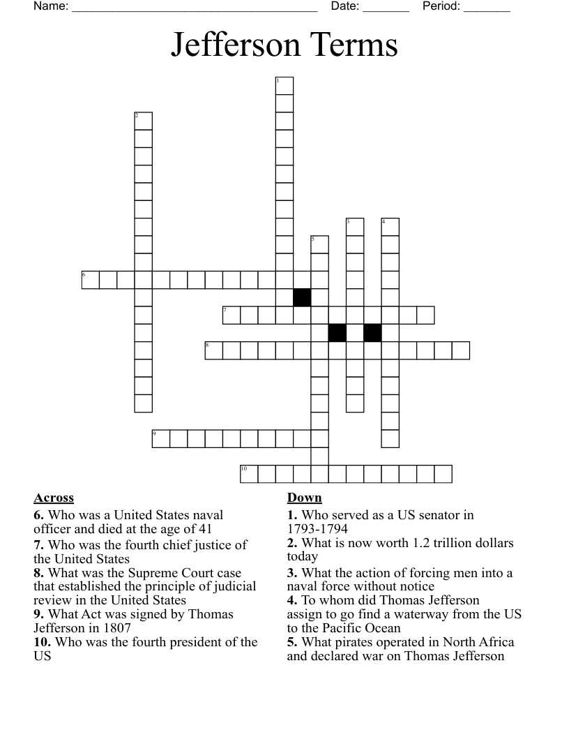 Jefferson Terms Crossword