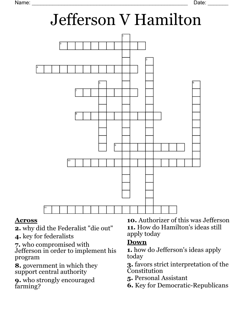 Jefferson V Hamilton Crossword