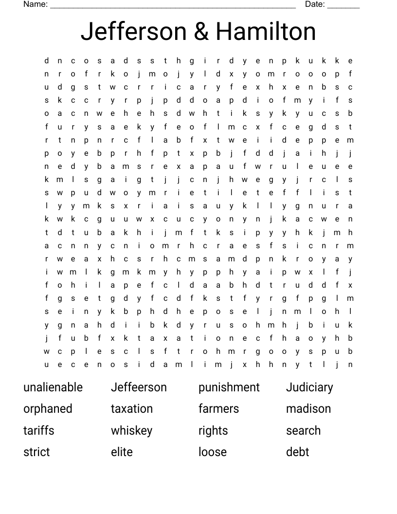 Jefferson & Hamilton Word Search