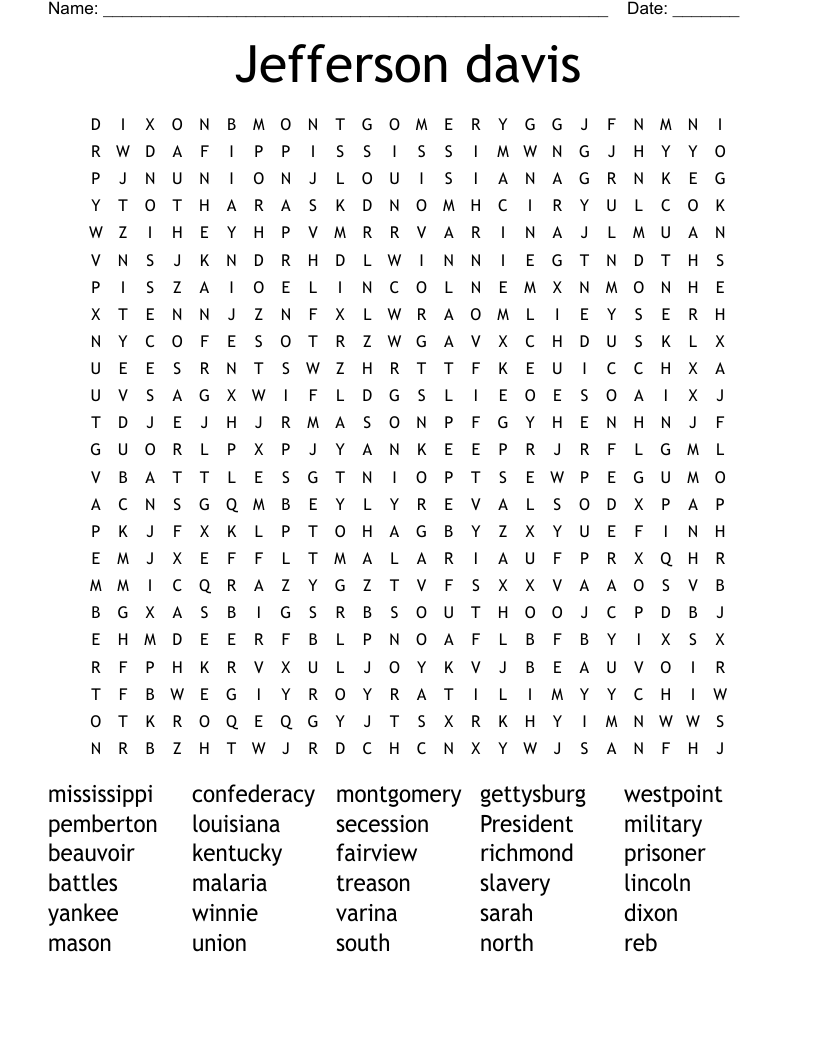 Jefferson davis Word Search