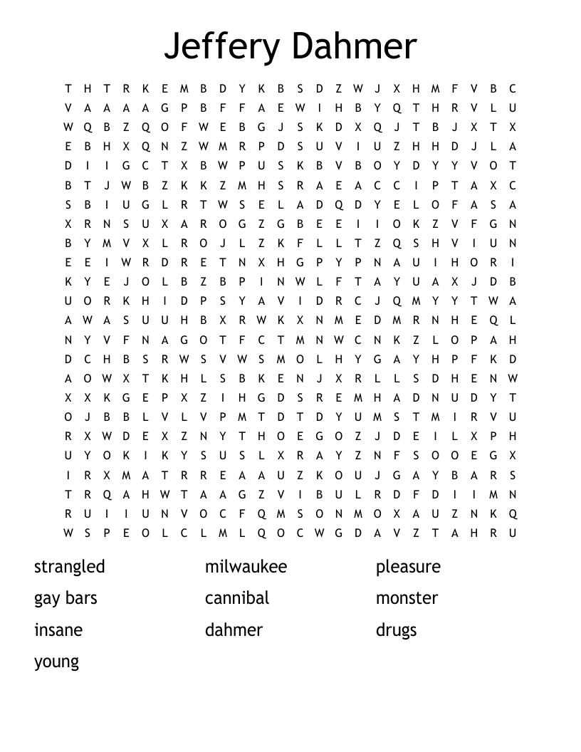 Jeffery Dahmer Word Search